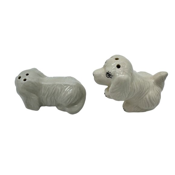 COCKER SPANIEL SALT AND PEPPER SHAKERS CERAMIC WHITE HAND PAINTED FACES NO FLAWS - Picture 4 of 5